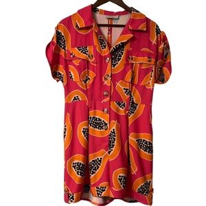 Fedra Papaya Print Romper Pink Orange Button Front Size M Tropical Brazilian